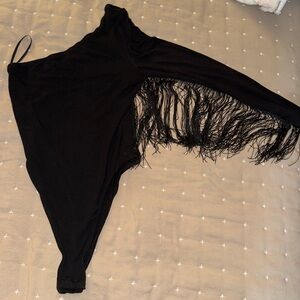 SHEIN Black Asymmetrical Fringe Top bodysuit